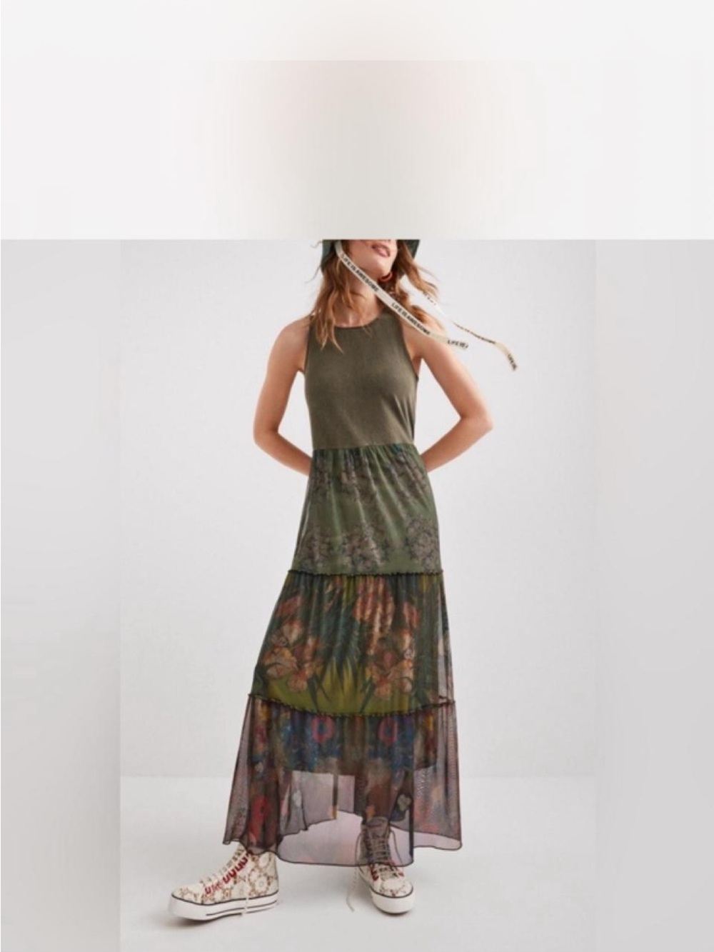 Desigual Women's Olive Green Tiered Maxi dress